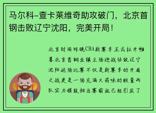 马尔科-查卡莱维奇助攻破门，北京首钢击败辽宁沈阳，完美开局！